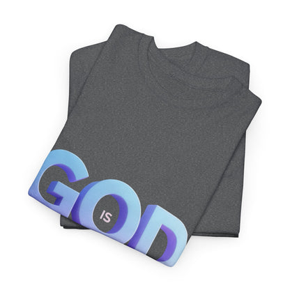 God Greater Gradient Tee — Soft Blue & Lilac Faith Shirt