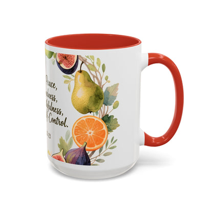 Christian Fruit of the Spirit Accent Coffee Mug — Galatians 5:22-23 Floral Scripture Design (11/15oz)