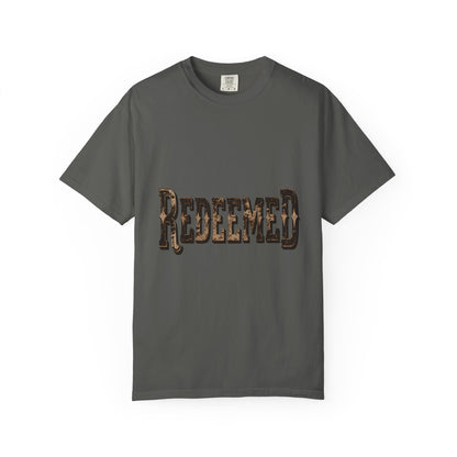 Garment-Dyed Statement Tee — Bold Single-Word Typographic Front