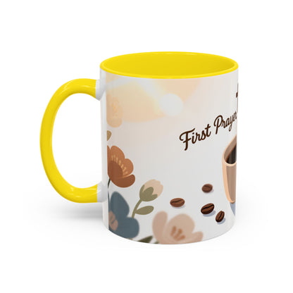 Prayer Then Coffee Mug — Christian Scripture Coffee Cup (1 Thessalonians 5:17) (Multi Color )