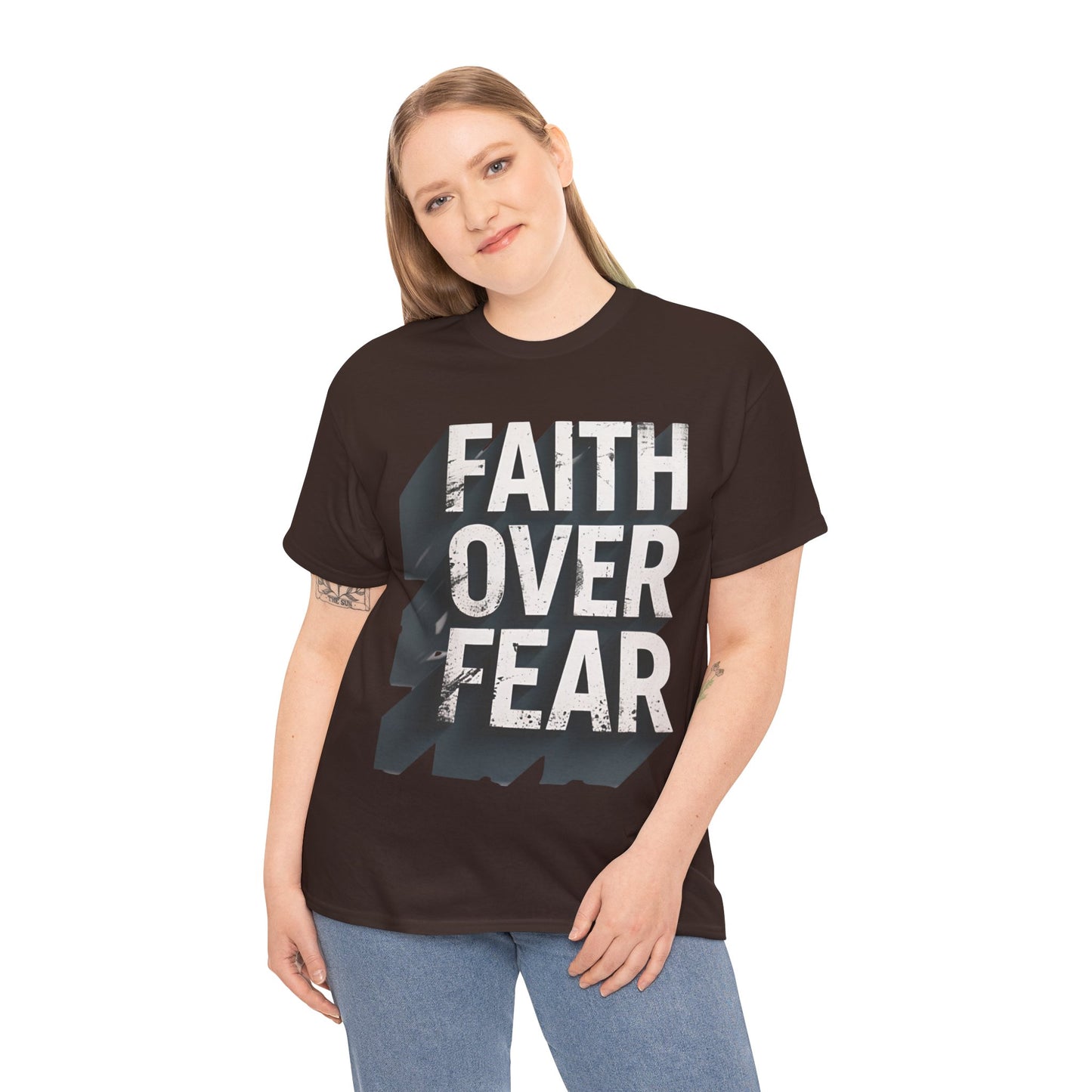 Faith Over Fear Cotton Tee — Distressed Inspirational Graphic