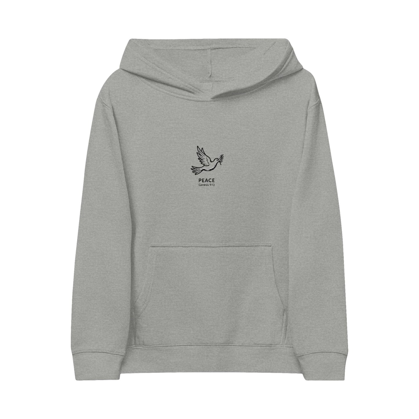 Kids Hoodie with Embroidered Dove & "Peace" Graphic — Soft White Fleece