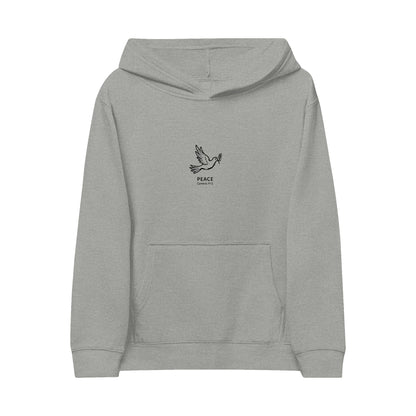 Kids Hoodie with Embroidered Dove & "Peace" Graphic — Soft White Fleece