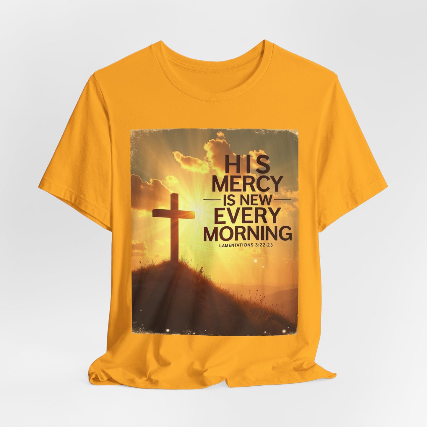 His Mercy Is New Every Morning T-Shirt | Christian Cross Sunrise Scripture | Meaningful Gift for Believers in Christ