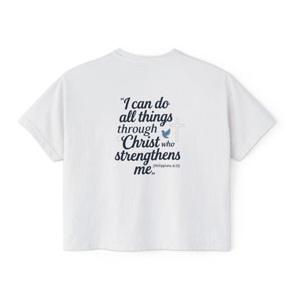 Christian Graphic Boxy Tee — "I Can Do All Things Through Christ" Inspirational Women’s T‑Shirt
