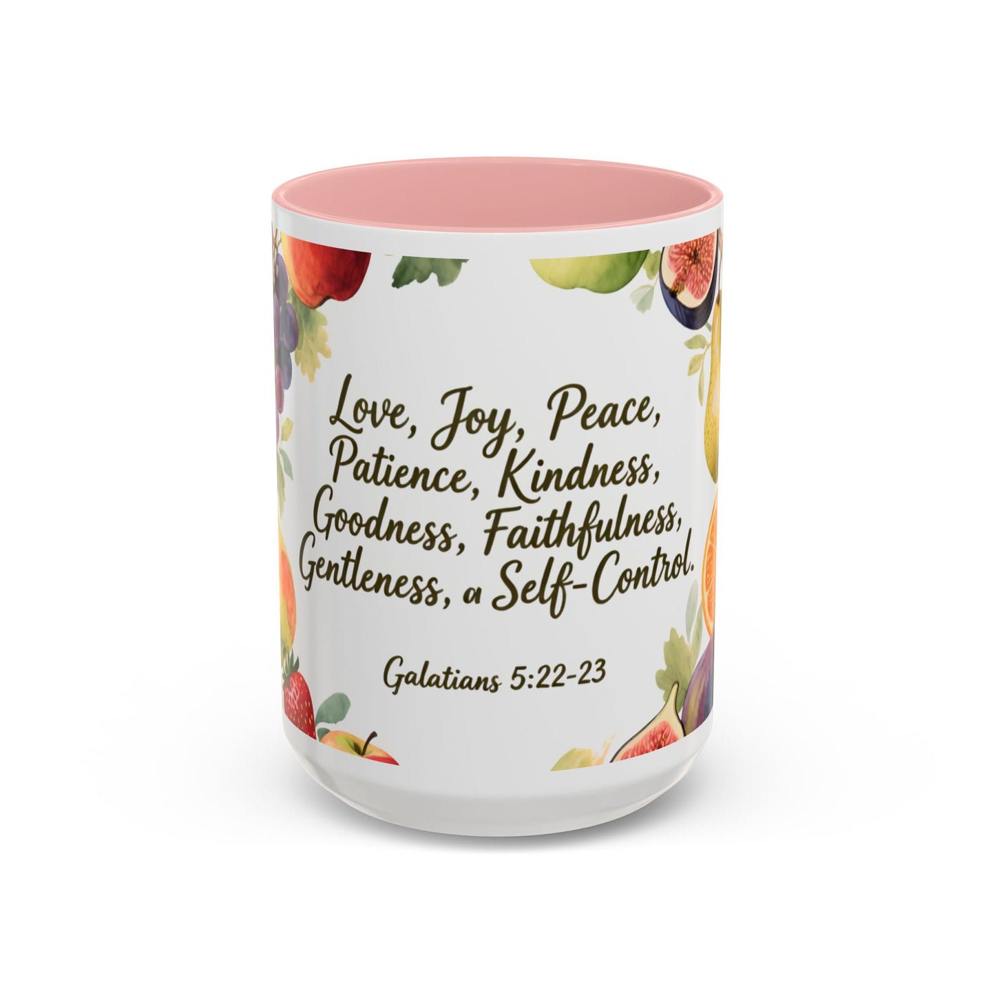 Christian Fruit of the Spirit Accent Coffee Mug — Galatians 5:22-23 Floral Scripture Design (11/15oz)