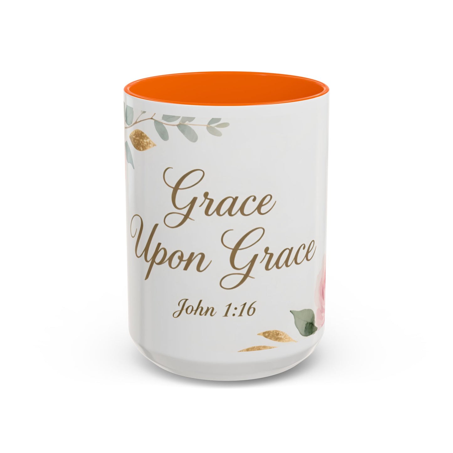 Grace Upon Grace Coffee Mug — Floral John 1:16 Scripture Accent Mug