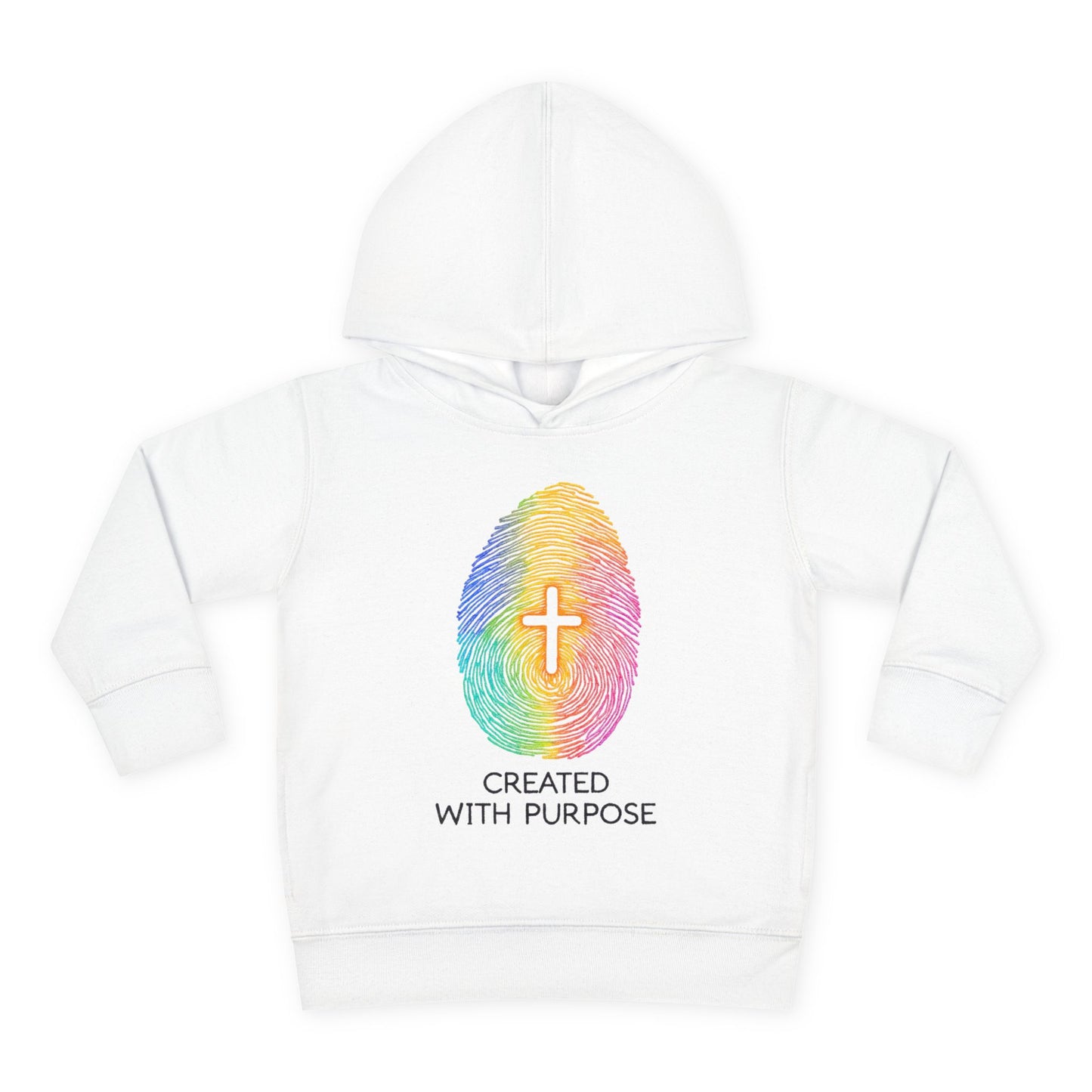 Toddler Hoodie — "Created With Purpose" Rainbow Fingerprint Cross