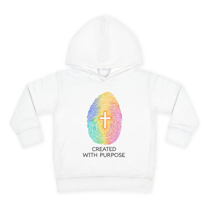 Toddler Hoodie — "Created With Purpose" Rainbow Fingerprint Cross