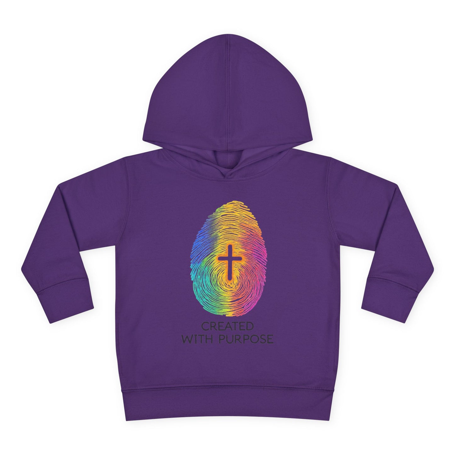 Toddler Hoodie — "Created With Purpose" Rainbow Fingerprint Cross