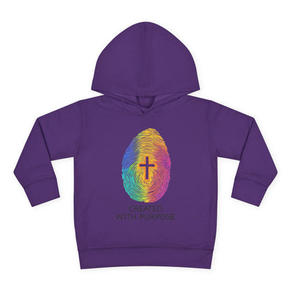 Toddler Hoodie — "Created With Purpose" Rainbow Fingerprint Cross