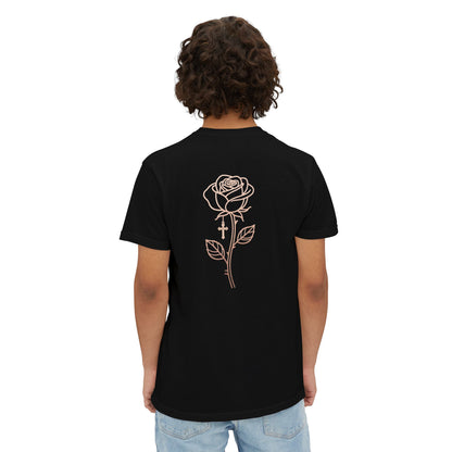 Garment-Dyed Pocket Tee — Rose Line-Art Back Design
