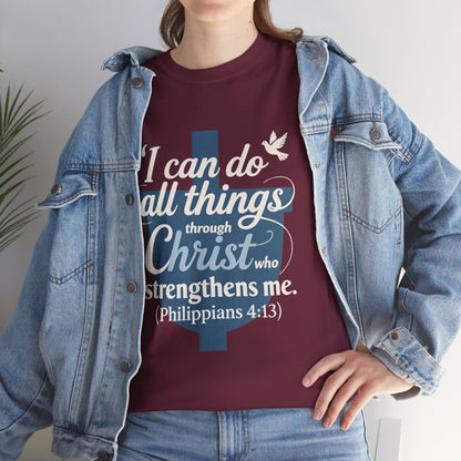 Philippians 4:13 Cotton Tee — "I Can Do All Things" Christian Prayer T-Shirt