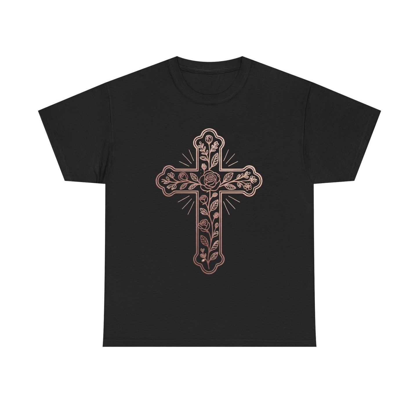 Floral Cross Tee – Delicate Pink Botanical Christian T-Shirt