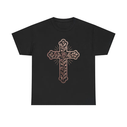 Floral Cross Tee – Delicate Pink Botanical Christian T-Shirt