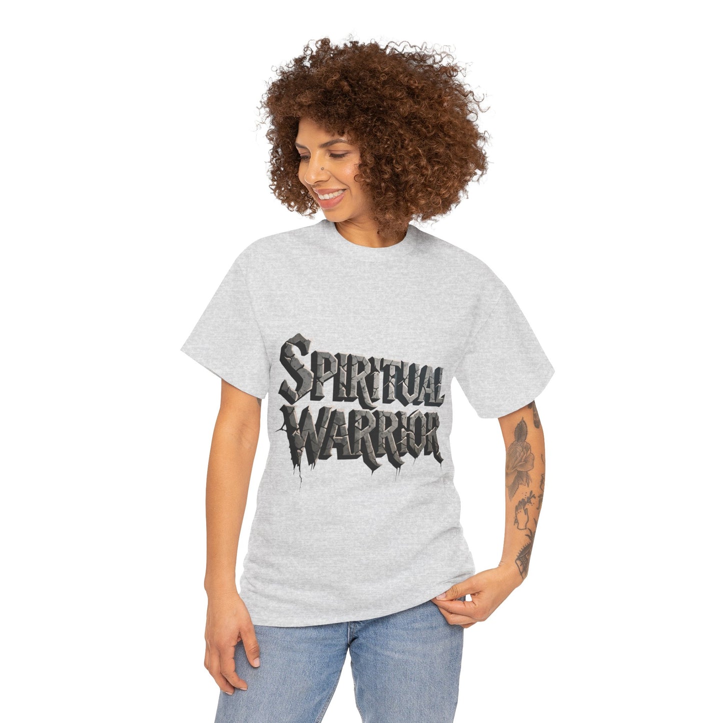 Spiritual Warrior T-Shirt — Gothic Lettering Faith & Strength Tee