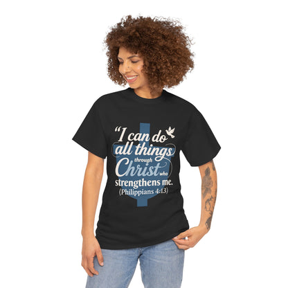 Philippians 4:13 Cotton Tee — "I Can Do All Things" Christian Prayer T-Shirt