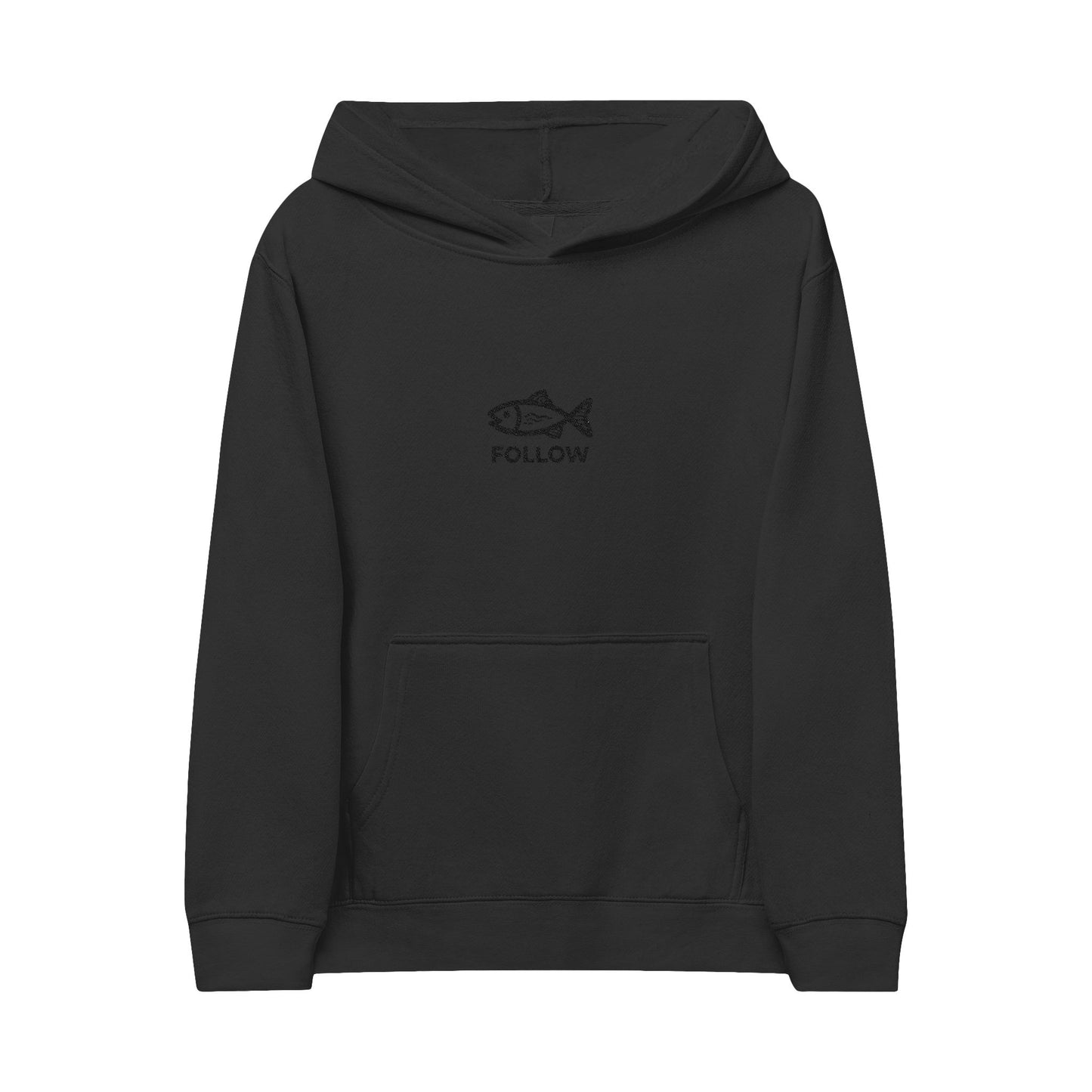 Kids Embroidered 'FOLLOW' Fish Fleece Hoodie