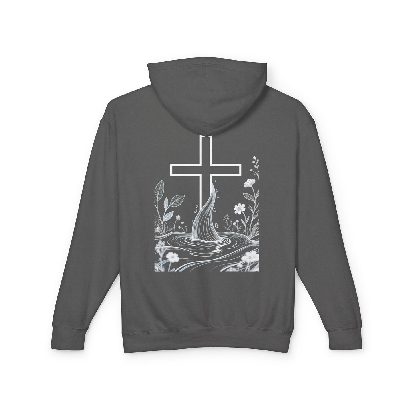 Lightweight Faith Hoodie — Subtle Cross & Stream Design