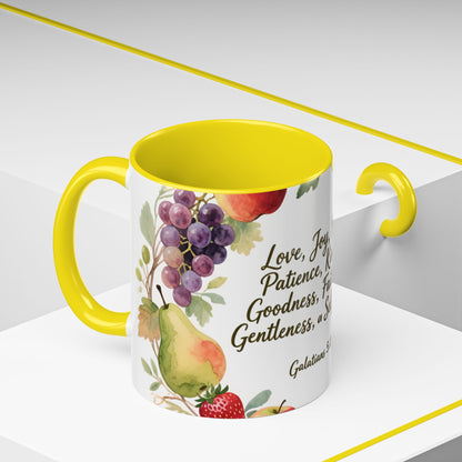 Christian Fruit of the Spirit Accent Coffee Mug — Galatians 5:22-23 Floral Scripture Design (11/15oz)
