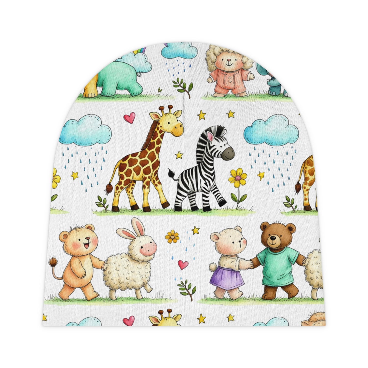 Baby Beanie - Cute Safari Animal Print Newborn Hat (Giraffe, Zebra, Teddy)