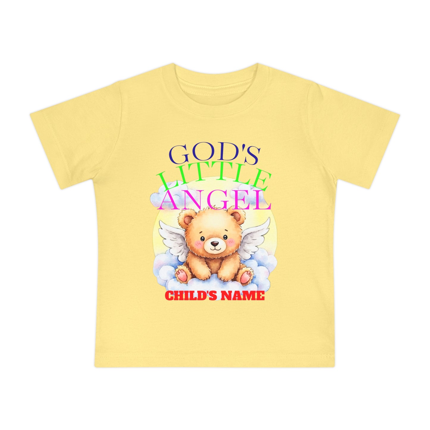 Baby T-Shirt — "God's Little Angel" Cute Winged Bear Personalized Tee