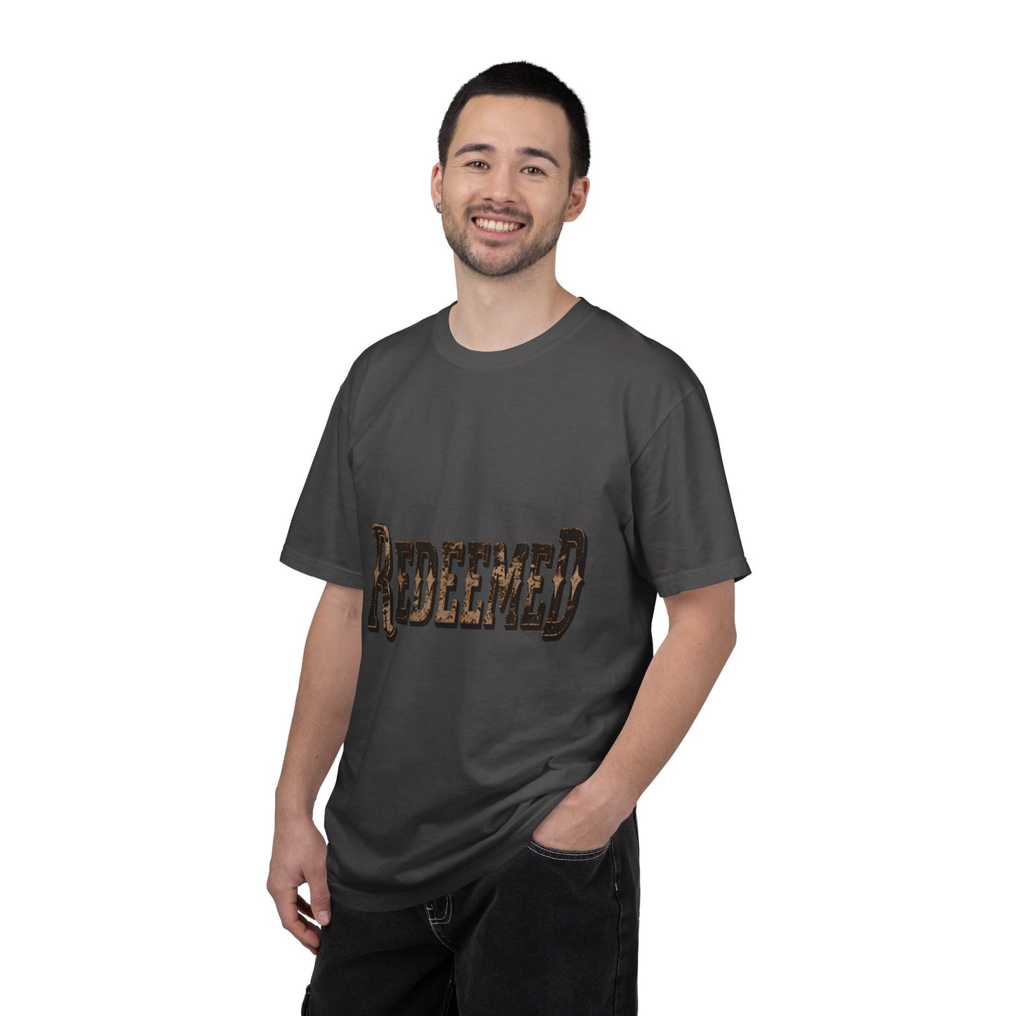 Garment-Dyed Statement Tee — Bold Single-Word Typographic Front