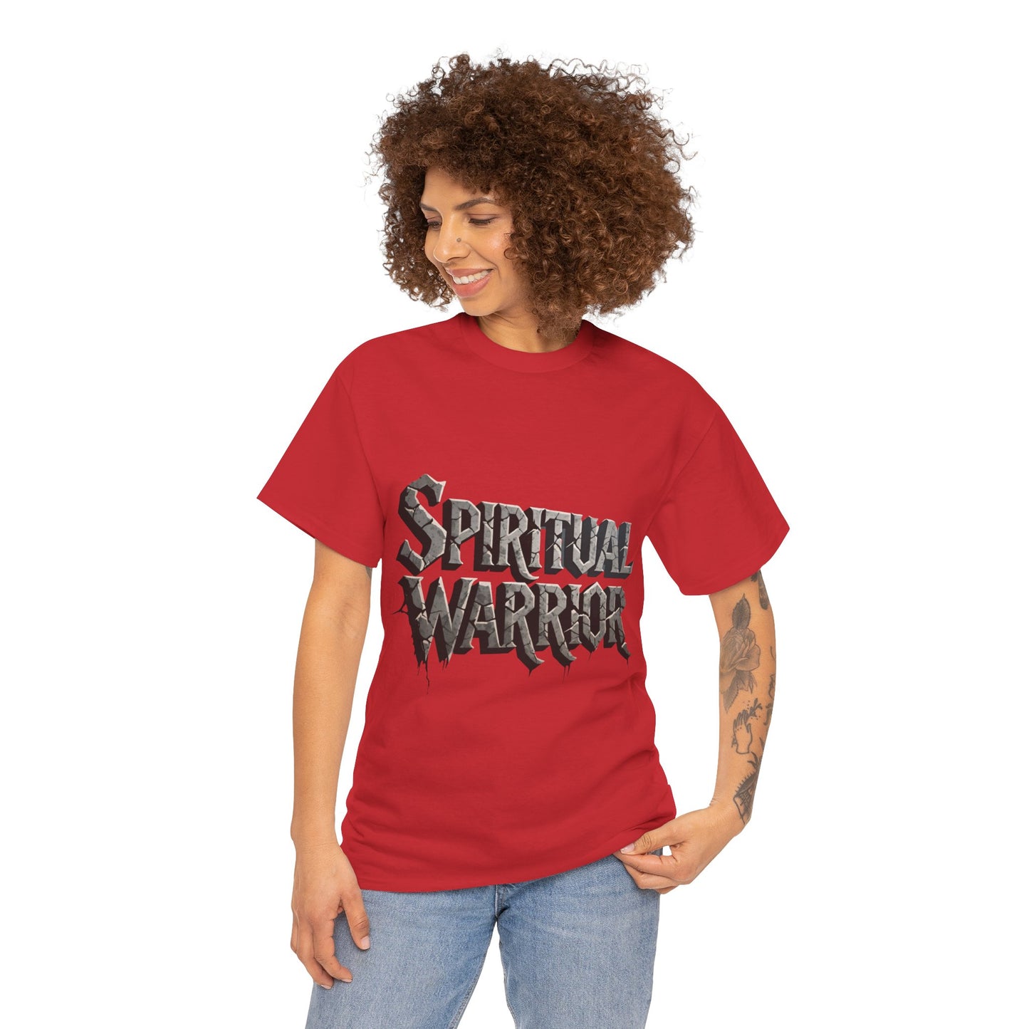 Spiritual Warrior T-Shirt — Gothic Lettering Faith & Strength Tee