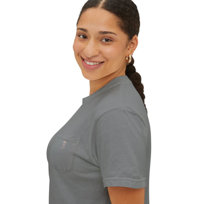 Garment-Dyed Pocket Tee — Rose Line-Art Back Design