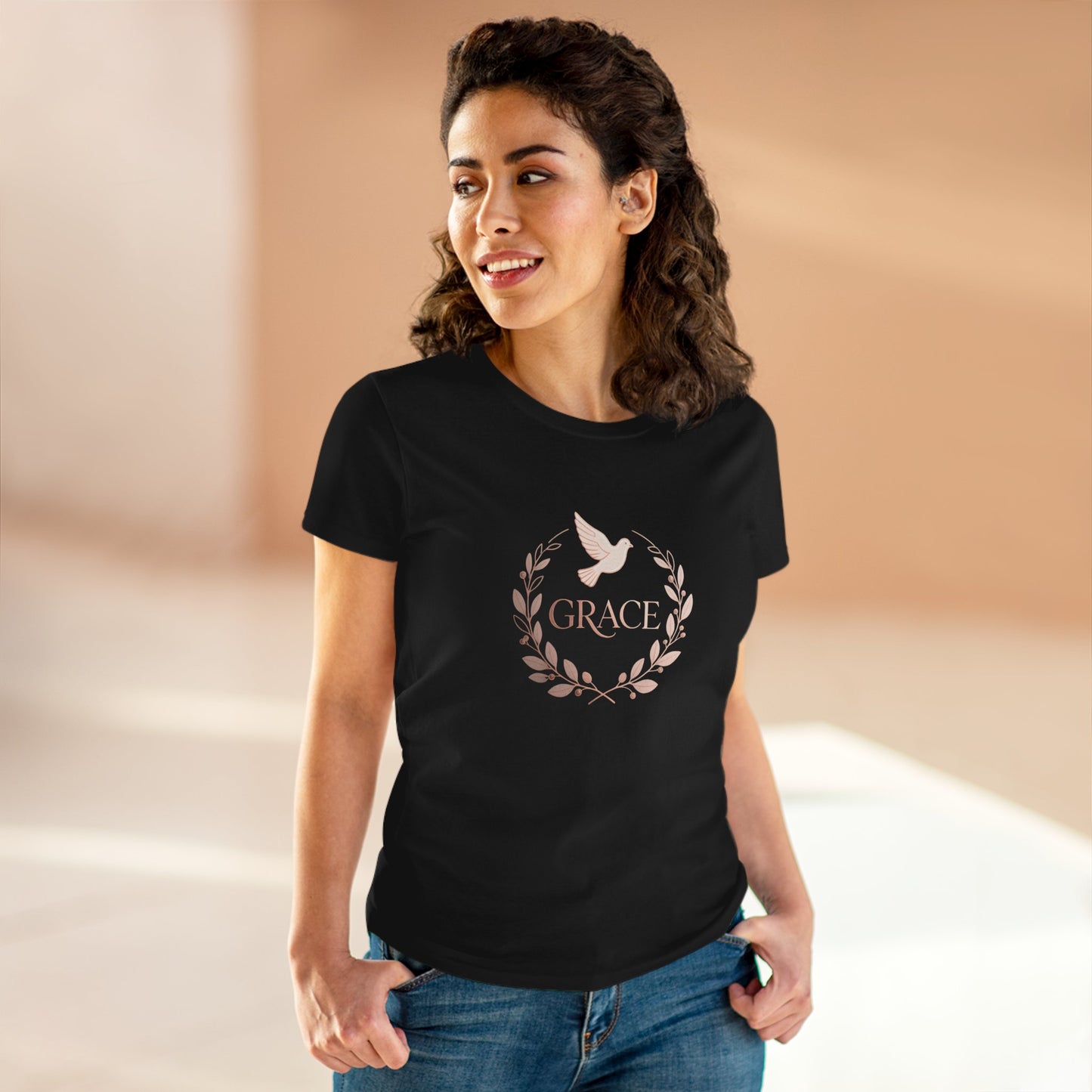 Graceful Dove Wreath Tee — Women's Rose-Gold Reminder Tee