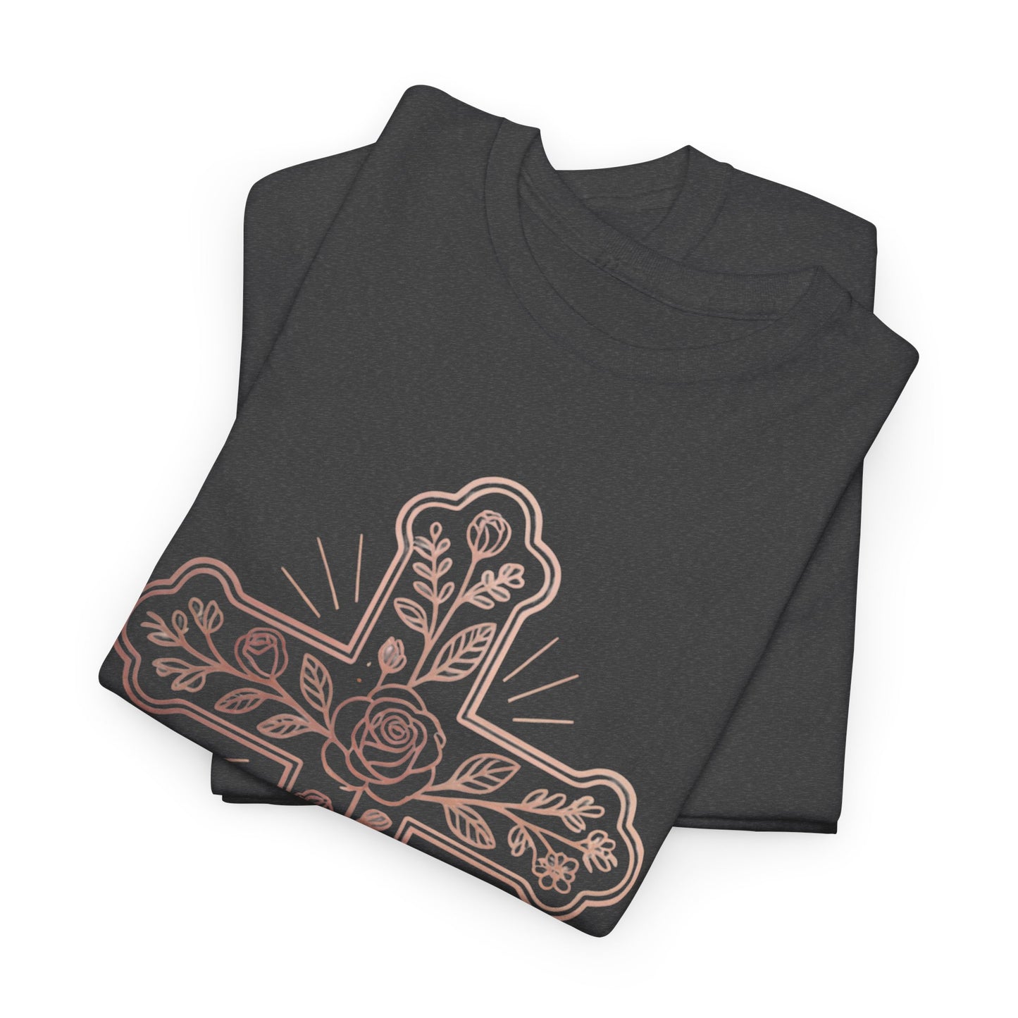 Floral Cross Tee – Delicate Pink Botanical Christian T-Shirt