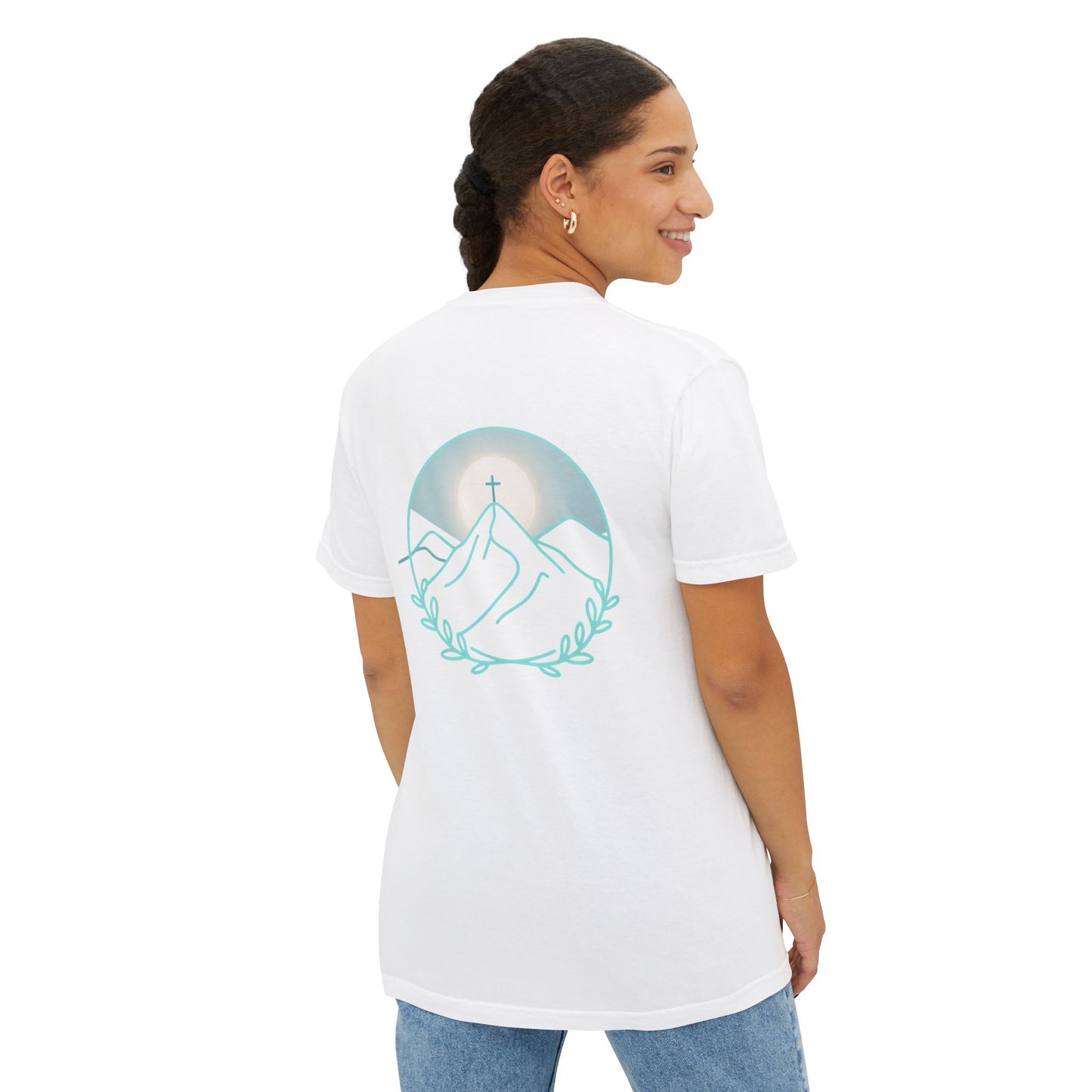 Pocket T-Shirt — Mountain Cross Back Graphic