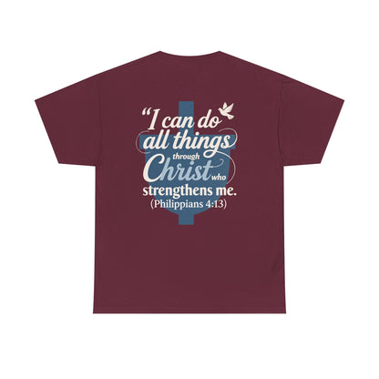 Philippians 4:13 Cotton Tee — "I Can Do All Things" Christian Prayer T-Shirt