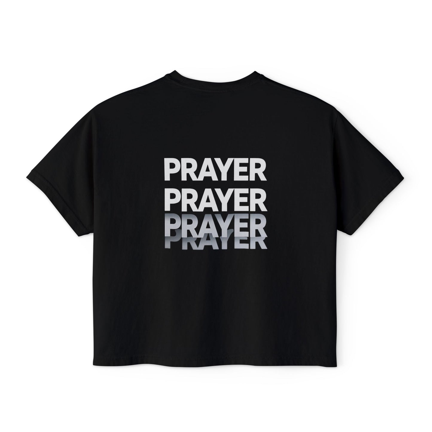 Prayer Boxy Tee — Women's Spiritual Graphic Top (Prayer Repeated Design)