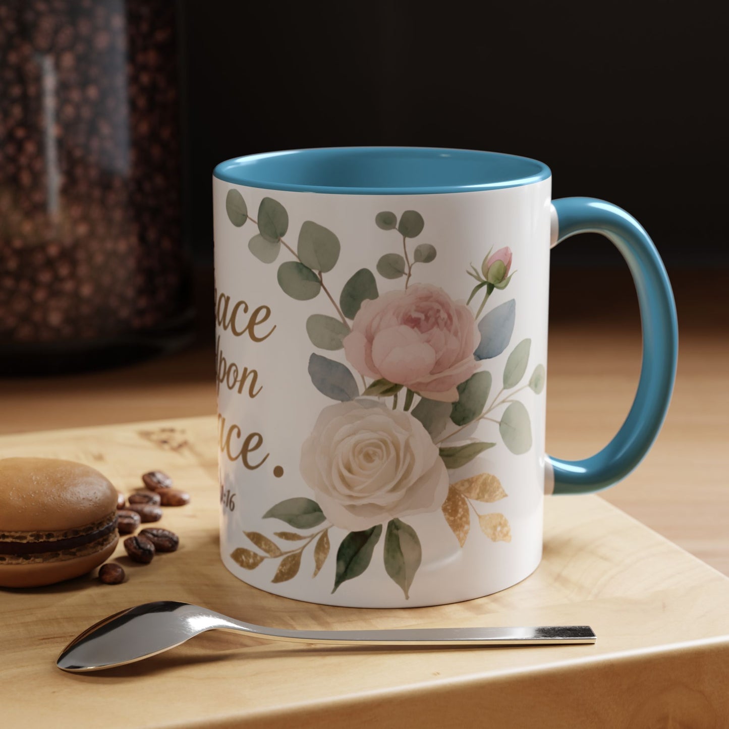 Grace Upon Grace Floral Coffee Mug — John 1:16 Scripture Accent Mug