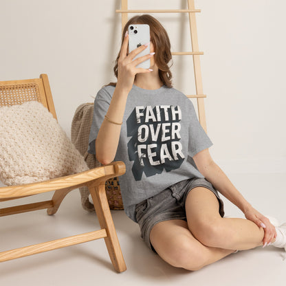 Faith Over Fear Cotton Tee — Distressed Inspirational Graphic