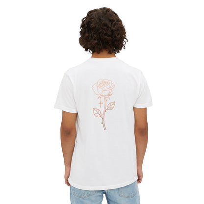 Garment-Dyed Pocket Tee — Rose Line-Art Back Design