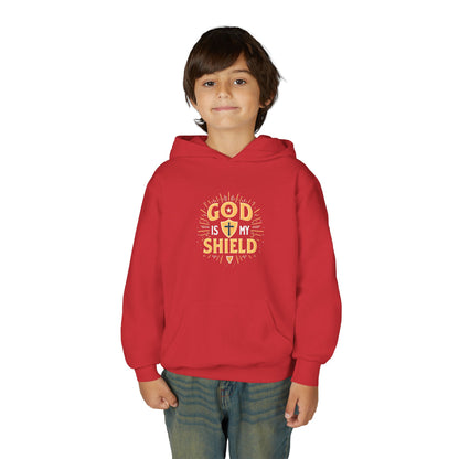 Youth Hoodie — "God Shield" Faith Graphic Pullover