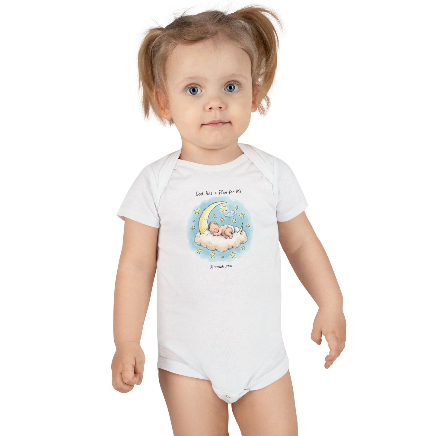 Baby Onesie - 'God Has a Plan for Me' Sleeping Moon Newborn Bodysuit