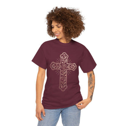 Floral Cross Tee – Delicate Pink Botanical Christian T-Shirt