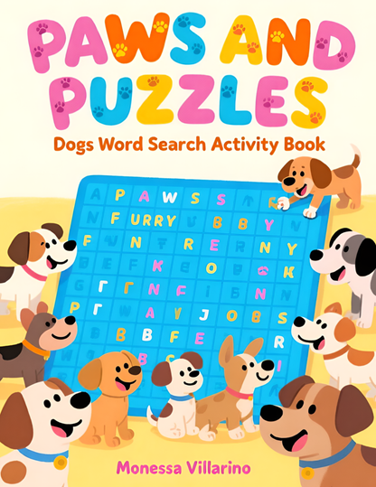 Paws and Puzzles: Dogs Word Search Activity Book | 8.5 X  11 Digital Download