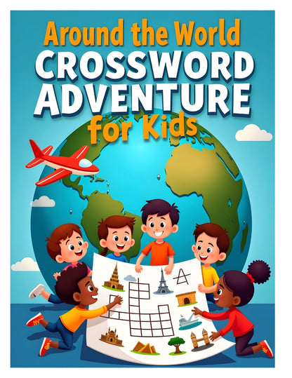 Around the World Crossword Adventure for Kids | 25+ crossword puzzles | Large, easy-to-read layout (8.5 x 11 inches) | PDF File | Digital Download