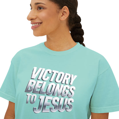 Victory Belongs to Jesus Boxy Tee — Christian Faith Graphic Tee