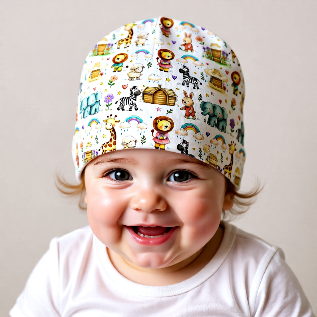 Baby Beanie - Watercolor Safari Animals Newborn Hat, Cute Nursery Gift