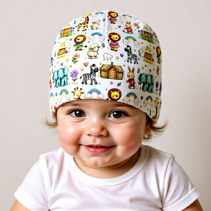 Baby Beanie - Watercolor Safari Animals Newborn Hat, Cute Nursery Gift