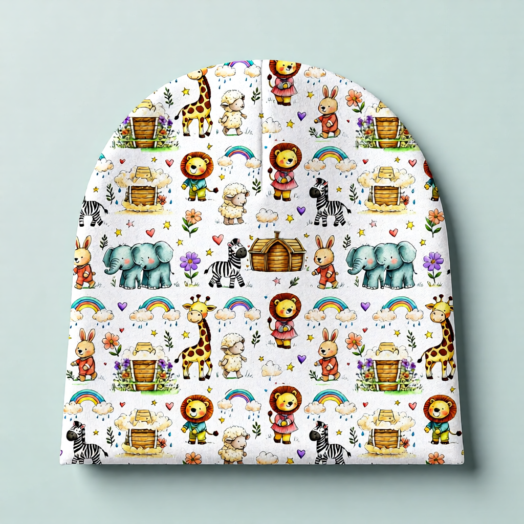 Baby Beanie - Watercolor Safari Animals Newborn Hat, Cute Nursery Gift