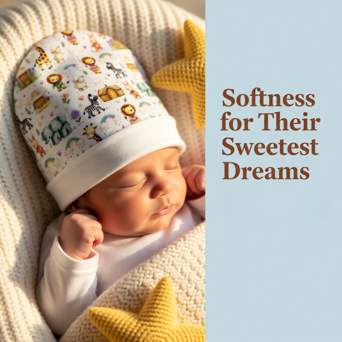 Baby Beanie - Watercolor Safari Animals Newborn Hat, Cute Nursery Gift