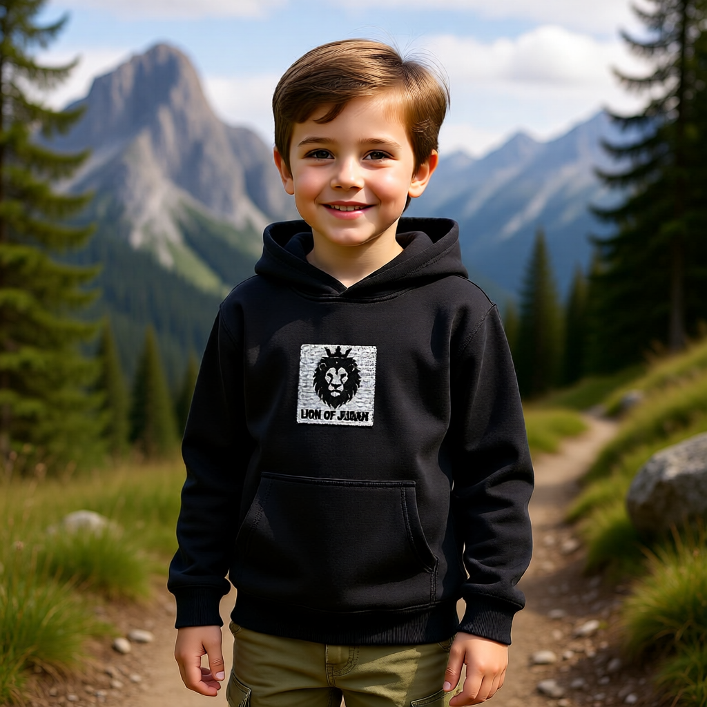 Kids Lion Embroidered Hoodie - 'Live & Roar' Fleece Pullover