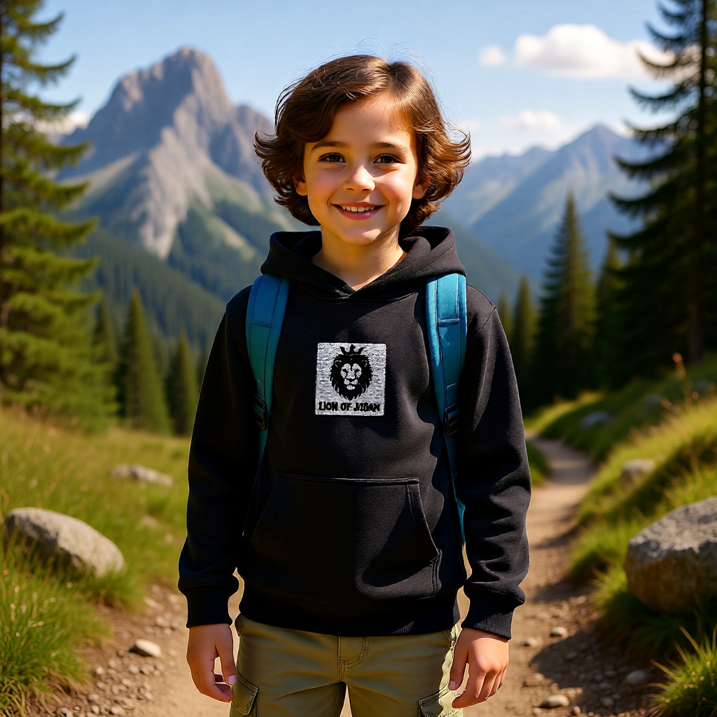 Kids Lion Embroidered Hoodie - 'Live & Roar' Fleece Pullover