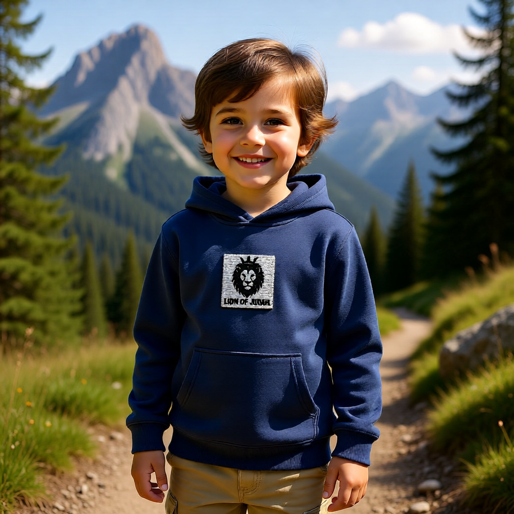 Kids Lion Embroidered Hoodie - 'Live & Roar' Fleece Pullover